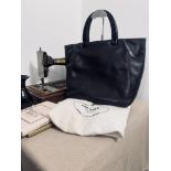 Prada Black Soft Lambskin/Nappa Leather Tote With Dual High-Gloss Black Resin Top Handles, Emboss...