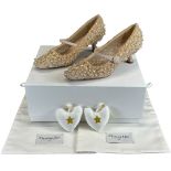 Pair of Christian Dior Haute Couture Nude/Beige Mary Jane Kitten-Heel Pumps, Heavily Embellished...