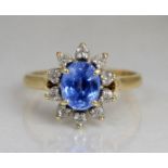 Title: Vintage Cornflower Blue Sapphire & Diamond 18 ct. Cluster RingDescription: Cornflower Blue