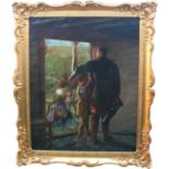 Title: “A Call to Arms” – Monumental 19th Century English Pre-Raphaelite Oil Painting in Gilt