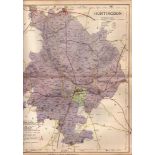 County of Huntingdonshire Large Victorian Letts 1884 Antique Coloured Map.