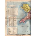 North Wales Large Victorian Letts 1884 Antique Coloured Map.
