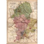 County of Staffordshire Large Victorian Letts 1884 Antique Coloured Map.
