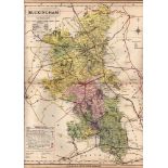 County Of Buckinghamshire Large Victorian Letts 1884 Antique Coloured Map.