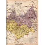 County of Leicester Large Victorian Letts 1884 Antique Coloured Map.