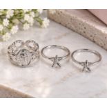Set of 3 Sterling Silver 925 Rings – 2 Ready for Stone Setting