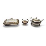 A DERBY PORCELAIN SHAPED RECTANGULAR TUREEN AND COVER, PUCE PAINTED MARKS