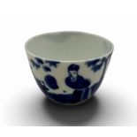 A CHINESE BLUE AND WHITE WINE CUP, DECORATED WITH FIGURES