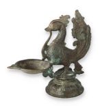 A 19TH C SOUTH INDIAN HAMSA BRONZE OIL LAMP