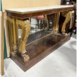 A REGENCY ROSEWOOD AND CARVED GILT WOOD CONSOLE TABLE