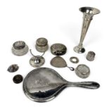 A GROUP OF SILVER TO INCLUDE A SILVER TRUMPET SHAPED POSEY VASE