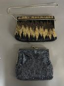 Two micro beaded evening bags, gold and black chevrons