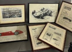 A collection of motor sport racing prints