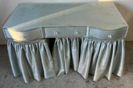 Mid Century kidney shape dressing table with upholstery skirt (H74cm W124cm D63cm)