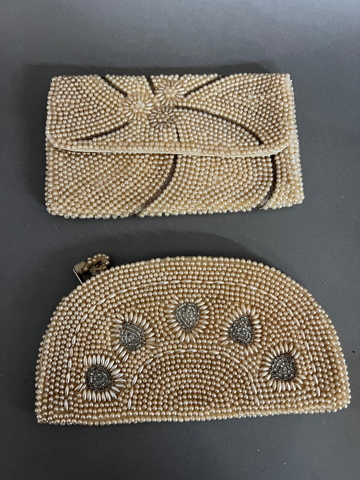Two seed pearl beaded clutch purses