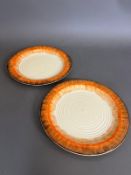 Two Clarice Cliff Art Deco orange Aura plates