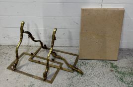 A pair of brass and marble wall-mounted shelves AF