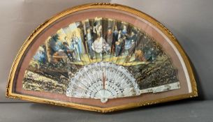 An antique Spanish fan circa 1850, framed AF