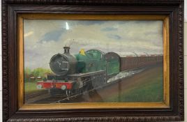 A oil board of a Great Western Steam Train signed bottom right