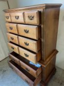 Reproduction chest on chest, faux drawers opening to four long above two drawers below (H139cm W92cm