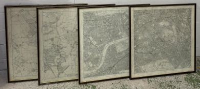 Four framed maps of London - 55cm sq