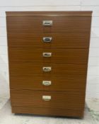 An eighties-style six-drawer chest of drawers (H107cm W77cm D43cm)