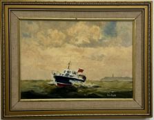 Bob Clark (British) ”Lovely Barbara” oil on canvas showing a motor vessel in choppy seas, signed