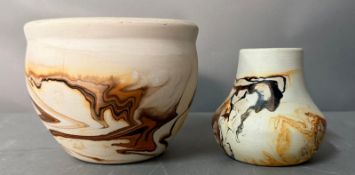 Two Nemadji Native American Indian swirl art pottery vases. 14.5cm and 12cm in height approximately