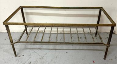 A brass coffee table frame with empire column supports and shelf underneath (H42cm x 99cm x 49cm)