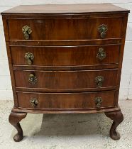 Bow fronted four drawer chest of drawers on cabriole legs - 58cm x 46cm x 77cm
