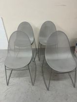 Four Italian Caligaris pod chairs, metal mesh chairs in a grey finish