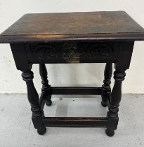 A period oak stool H 52cm D 29cm x W 43cm