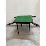 A vintage games table with four pull-out counter holders H69cm Sq77cm
