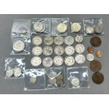 A selection of Great Britain and United Kingdom coins to include: George VI half crown 1947, a