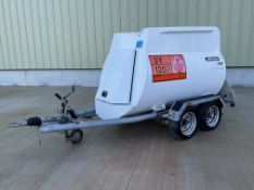 Fuel Proof 990 Litre Bunded Aviation Fuel Bowser, Fast Tow Double Axle Trailer Direct from UK MOD