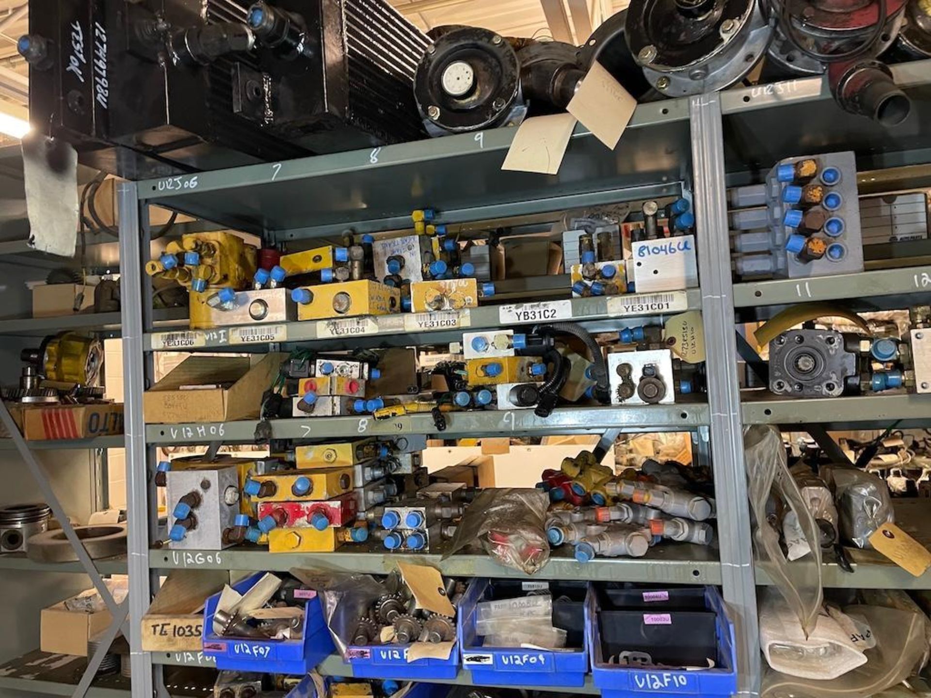LOT (3) SHELF UNITS WITH ASSORTED CONTENTS OF SPROCKETS, BEARINGS ...